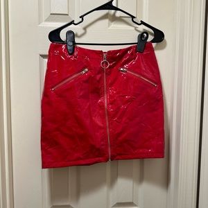 Red Leather Skirt. Small Large. Fake Pockets.
